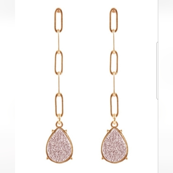 Jewelry - Pink Druzy Teardrop Chain Link Earrings